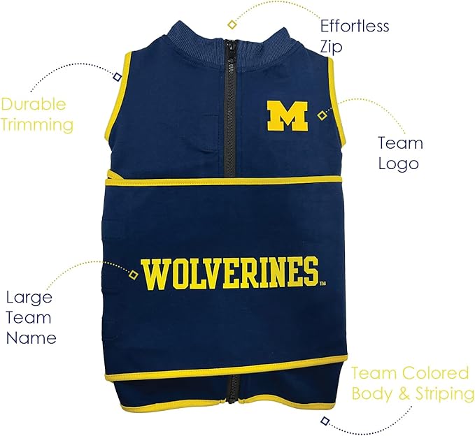NCAA Michigan Wolverines Dog Anxiety Shirt Calming Soothing Vest, Dogs Cats with Anxiety, Fears, Fireworks, Loud Noises, Dark, Lonely Keeps Dogs Calm & Feeling Safe, Relaxing Jacket, Medium