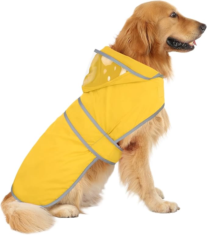 HDE Dog Raincoat with Clear Hood Rain Jacket Poncho for Small Medium Large Dogs Yellow - XL