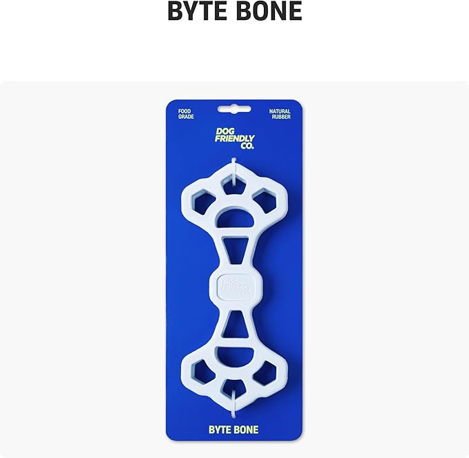 Dog Friendly Co Byte Bone | Tug of War Dog Toy | Chew, Tug & Fetch | Made from Heavy-Duty Rubber for Aggressive Chewers | Interactive Play | Keeps Dogs Active, Strong & Engaged | Blue | 1 Count