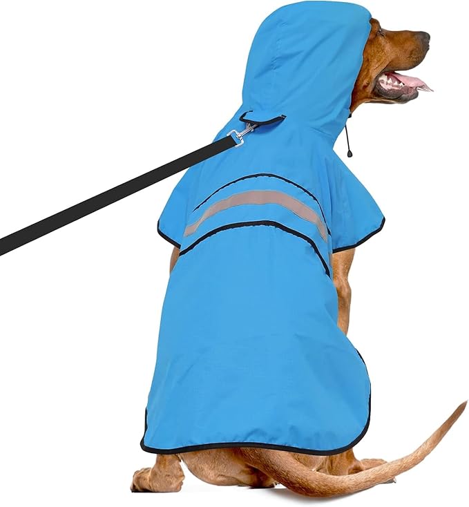 Dog Raincoat, Reflective Waterproof Hooded Pet Rain Jacket, Lightweight Dog Slicker Poncho with Leash Hole for Large Dogs (Blue, XX-Large)