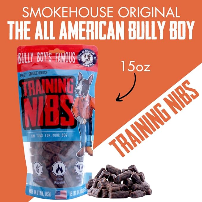 Bully Boy's Famous Beef Training Nibs Dog Treats | Free from Wheat, Corn, Soy, or Gluten | USA Sourced Ingredients | with Smokehouse Beef | Made in Utah | 15 oz - 1 Pack