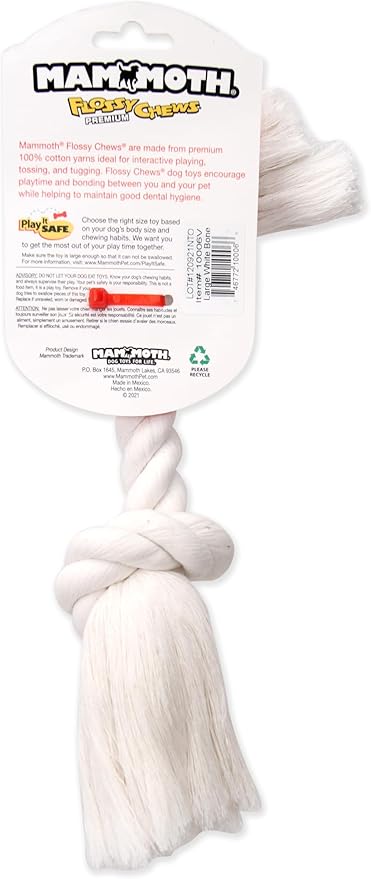 Mammoth Pet Products Dog,Flossy Chews 100-Percent Cotton White Rope Bone, Large, 14-Inch (10006V)