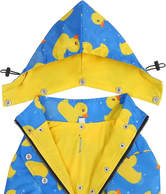 HDE Dog Raincoat Poncho Double Layer Zip Rain Jacket with Removable Hood, Leash Hole for Small to 3XL Dogs and Puppies Ducks Blue - L
