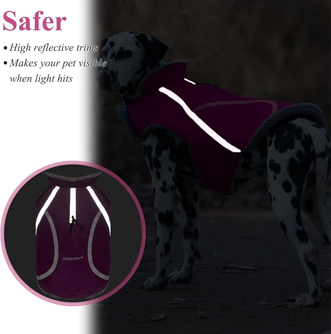 VIVAGLORY Frostfit Dog Coat, Dog Jacket for Winter & Cold Weather, Warm Fluffy Fleece Lined Water Resistant Reflective for Puppy, Coat with Velcro Fastening & Leash Hole, M, Fuchsia