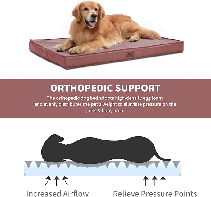 Outdoor Extra Large Dog Bed, Jumbo Waterproof Dog Bed for Large Dogs, Orthopedic Egg Crate Foam Pet Mat with Removable Oxford Cooling Cover, Pink