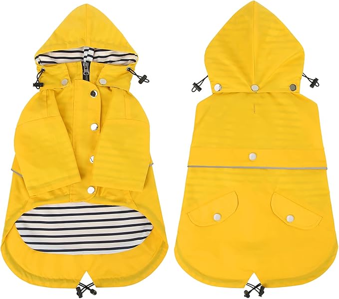 HDE Dog Raincoat Poncho Double Layer Zip Rain Jacket with Removable Hood, Leash Hole for Small to 3XL Dogs and Puppies Yellow - XL