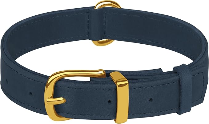 Leather Dog Collar - Heavy Duty Adjustable Soft Padded Pet Collars for Small Medium Large Dogs Breed - Black Green Brown Pink Red Blue (Smoky Blue, S, 9"-12" Neck Fit)