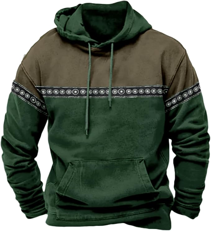 HOTYD Mens Western Aztec Sweatshirts Long Sleeve Fall Fashion Drawstring Pullover Vintage Graphic Cowboy Hoodie for Men