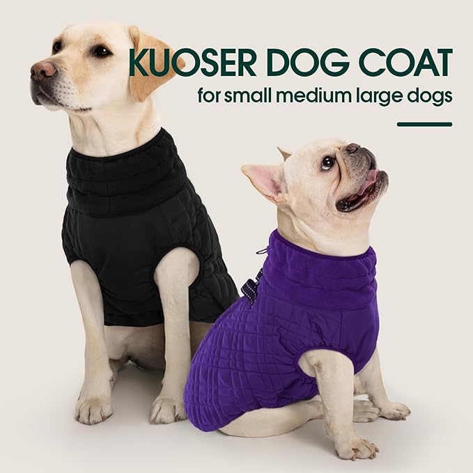 Kuoser Small Dog Jacket | Fleece-Lined Cold Weather Gear for Yorkies Chihuahua | Reflective Edges Guard Mini Breeds on Night Walks, Quick-Dry Fabric, Purple S