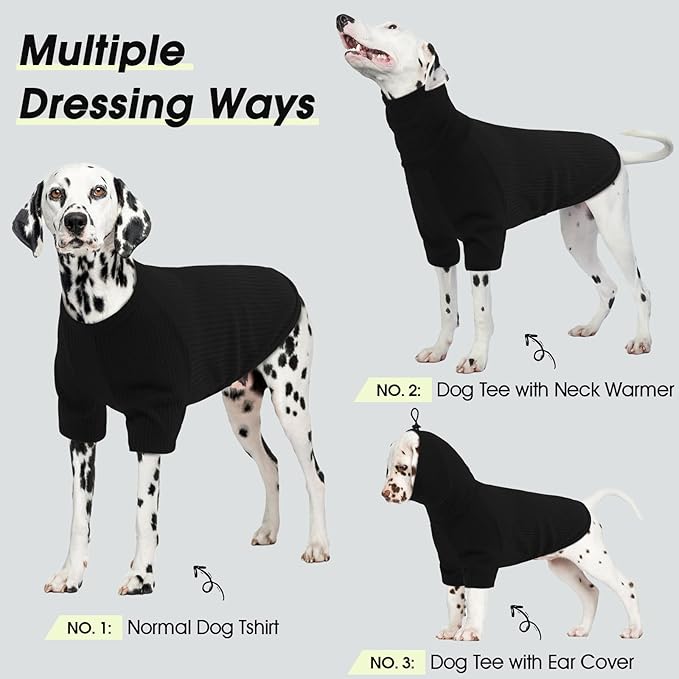 ROZKITCH Dog Shirt with Hoodie Dog Ears Cover 2 in 1, Soft Lightweight Dog Striped T Shirt Pullover Dog Tank with Detachable Ear Wrap, Dog Hoodie Tshirt Dog Boy Girl, Stretchy Sweater Black 2XL