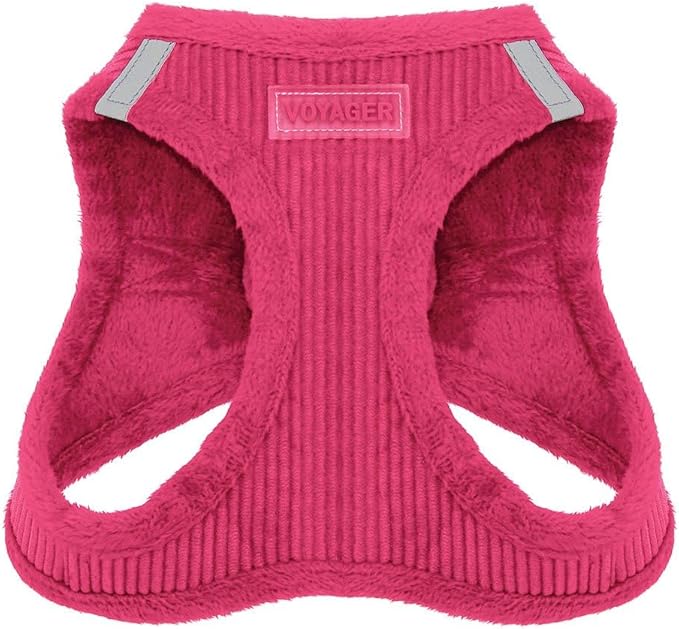 Voyager Step-in Plush Dog Harness – Soft Plush, Step in Vest Harness for Small and Medium Dogs by Best Pet Supplies - Harness (Fuchsia Corduroy), S (Chest: 14.5-16"), 206T-FU-S