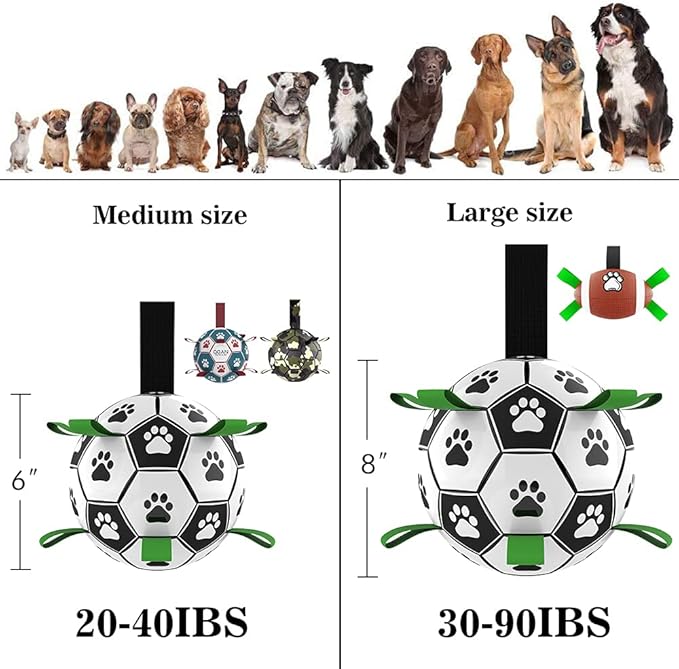 QDAN Dog Toys, Soccer Ball with Straps, World Cup Interactive Toys for Tug of War, Puppy Birthday Gifts, Water Toy, Durable Dog Balls for Medium Large (8 Inch)