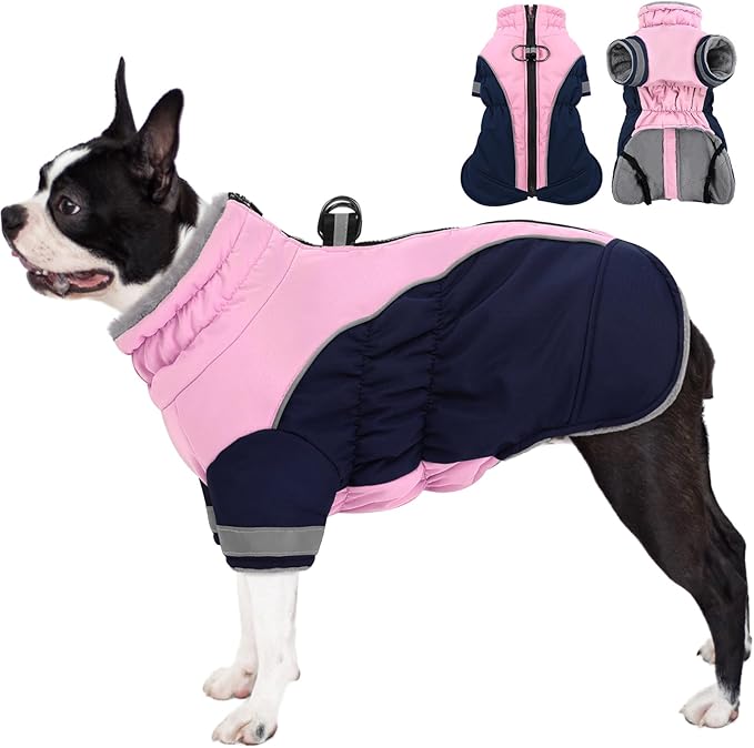 AOFITEE Dog Coat - Warm Small Dog Winter Jacket with Two Legs- Zip Up Dogs Jackets for Winter Reflective Dogs Snow Coats Puffer Jackets for Yorkshire, Schnauzer, PinkNavy S