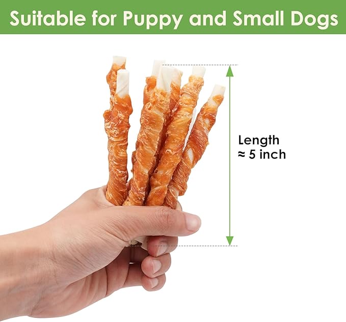 MON2SUN Dog Treats, Rawhide Twist Chicken Hide Sticks, Suitable for Puppy and Small Dogs, 5 Inch (Chicken, 14.11 oz)