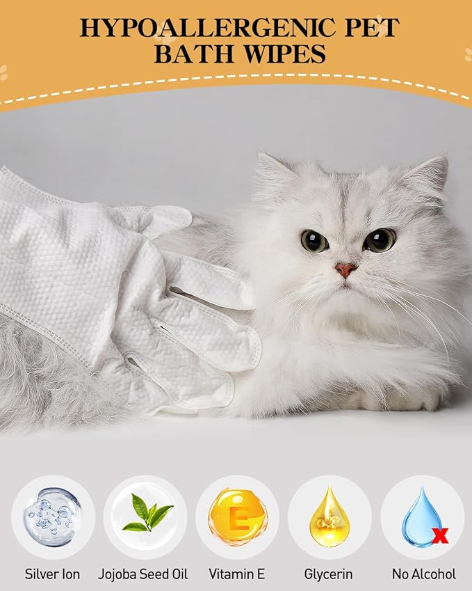 Pet Glove Wipes for Dogs and Cats, Disposable Finger Cleaning Gloves, Gentle Pet Wipes for Paws, Face & Ears, Deodorizing & Moisturizing, Soft & Thick Dog Wipes for Daily Grooming