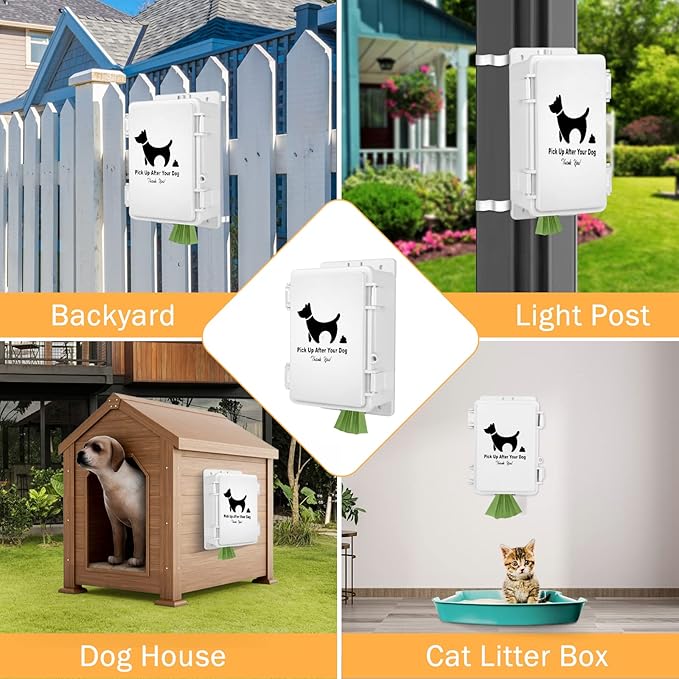 Dog Poop Bag Dispenser, Wall Mounted Outdoor Dog Waste Bags Dispenser Station, Waterproof Pet Waste Bag Holder Fits Home, Porch, Back Yard(Dispenser Only)