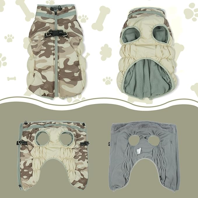 Lelepet Warm Dog Winter Coat Dog Coats for Small Dogs Waterproof Dogs Jacket with Harness Built in Reflective Cold Weather Coats Windproof Zip-Up Winter Fleece Vest Snowsuit Yorkie Desert Camo S