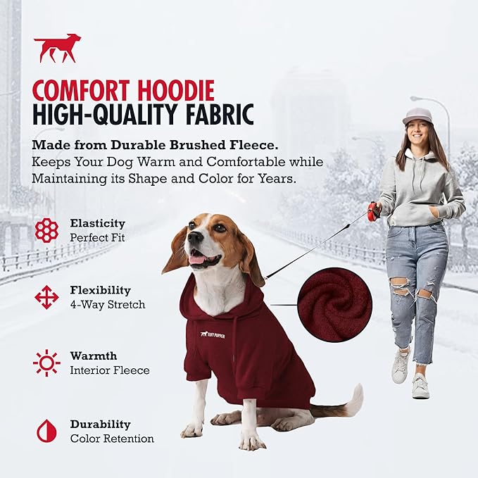 Tuff Pupper Dog Hoodie | Premium Quality 100% Organic Cotton | Ultra Soft Interior for Superior Comfort | Elastic Cuffs & Drawstring for Warmth | Stretch Fit Suitable for All Breeds (Red, XS)