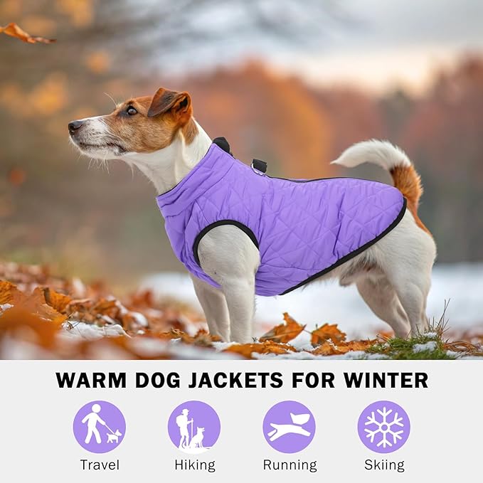 SCENEREAL Warm Dog Jacket - Winter Coat with Harness, Waterproof, Fleece Puffer Vest Windproof Snow Clothes for Small to Medium Dogs
