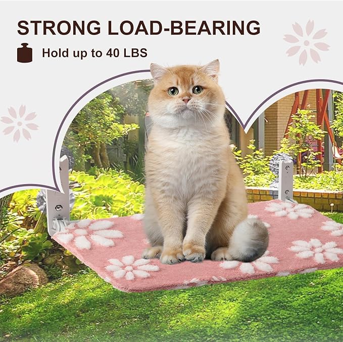 Cat Window Perch, Foldable Cat Window Hammock with Cute 3D Textured Flower Cover, Breathable Mesh Cover and Strong Suction Cups, Cordless Window Seat Bed for Indoor Cats (Pink, Medium)