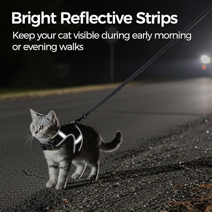 Cat Harness and Leash Escape Proof Kitten Harness Cat Leash for Walking Travel Service Cat Vest, Grey, Large
