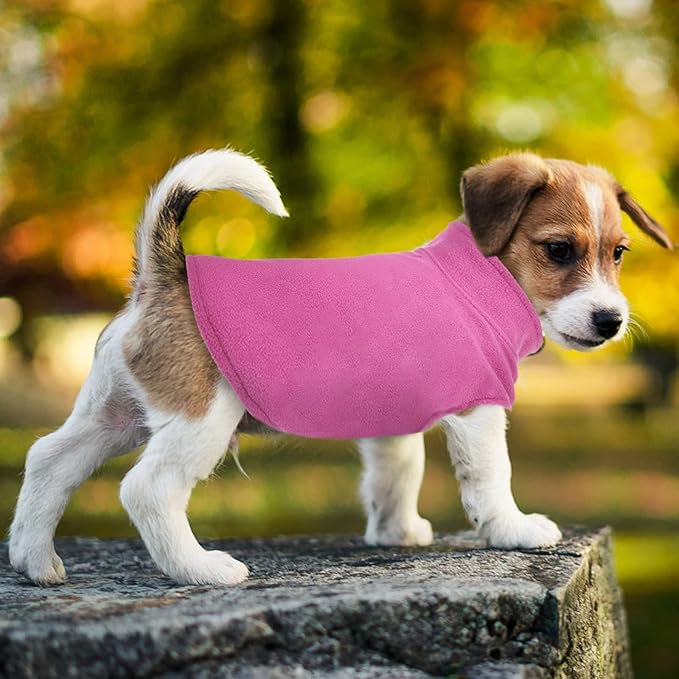 FUAMEY Dog Fleece Vest for Small Dogs,Warm Stretchy Dog Sweatshirts Pullover with Leash Hole Dogs Sweater Soft Pet Turtleneck Cozy Pet Vest Lightweight Sleeveless Pink XS