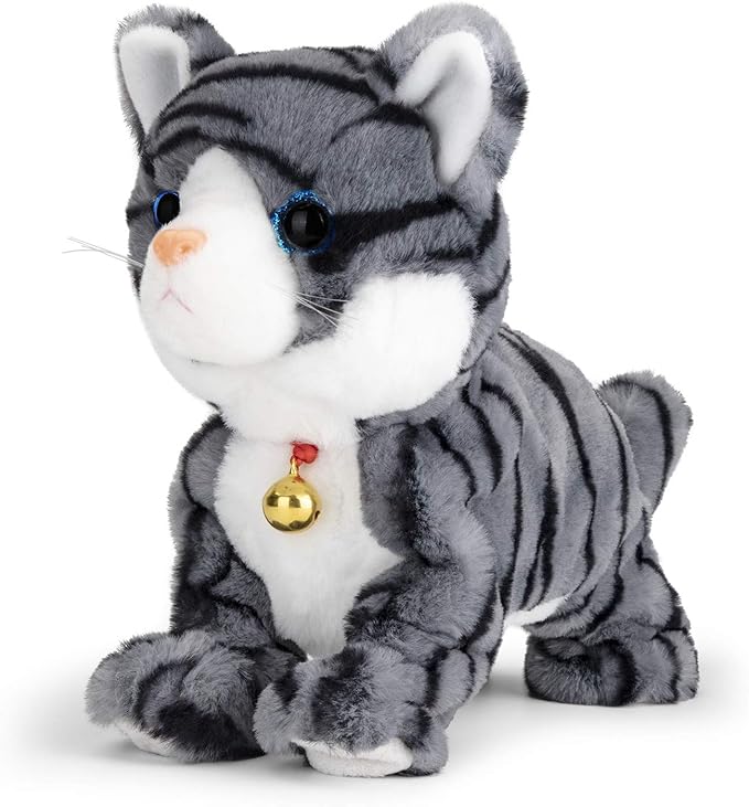 Smalody Interactive Electronic Plush Toy - Upgrade with LED Light Eyes Animated Sound Control Electronic Pet, Robot Cat Kitten Toys Gifts for Boys & Girls Kids Birthday Christmas (Gray)