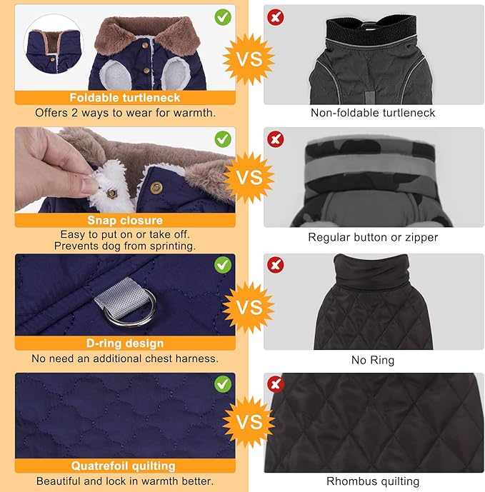 BEAUTYZOO Winter Dog Coat with Harness Built in, Warm Dog Puffer Jacket Vest Padded Fleece Cold Weather Coats Windproof Waterproof Snow Jackets Clothes for Small Medium Puppy, Blue XS