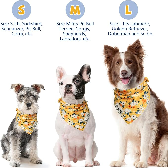 SCENEREAL Summer Floral Dog Bandana, Double Side Dog Scarf for Small Medium Large Dogs Cats Puppy,Holiday Bandanas for Dogs Boys Girls, Premium & Soft Fabric Pet Accessories for Birthday Party Days