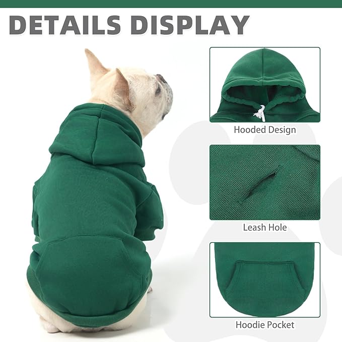 KOOLTAIL Basic Dog Hoodie - Soft & Warm Pet Hoodie Sweater with Leash Hole and Pocket, Dog Winter Coat, Cold Weather Clothes Sweatshirt for Small Medium Large Dogs Puppy Cat Boys Girls Green XL/XXL