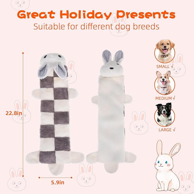Mihachi Dog Squeaky Toys 16 Squeakers for Aggressive Chewers, Tough Interactive Tug of War Dog Toy-Squeaky Chew Toy for Small,Medium,Large Breed No Stuffing Rabbit Toy, Fun Long Toys 22.8 Inches