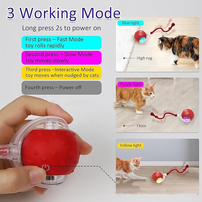 Tiny Fetch Dog Toy - Interactive Dog Toys, 360°Smart Automatic Rolling Electric Dogs Ball Toy with Birdsong, Automatic Obstacle Avoidance, Rechargeable, Boredom Relief for Dogs & Cats (Red*1 PC)