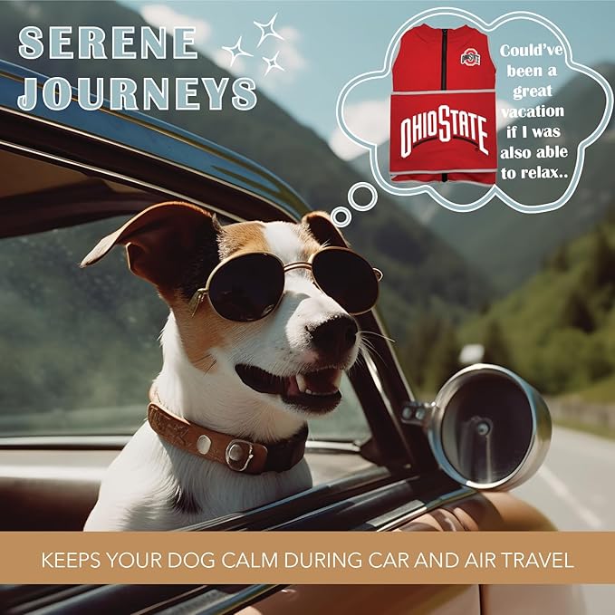 NCAA Ohio State Buckeyes Dog Anxiety Shirt Calming Soothing Vest, for Dogs Cats with Anxiety, Fears, Fireworks, Loud Noises, Dark, Lonely Keeps Dogs Calm Feeling Safe, Relaxing Jacket Large