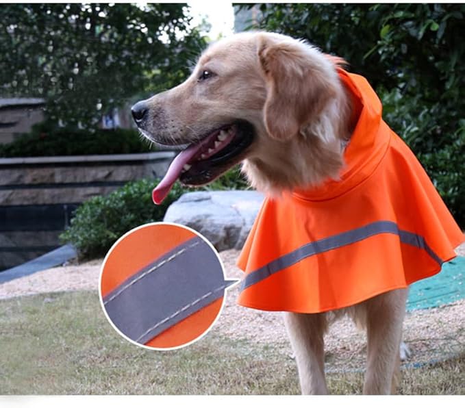 NACOCO Large Dog Raincoat Adjustable Pet Water Proof Clothes Lightweight Rain Jacket Poncho Hoodies with Strip Reflective (L, Orange)