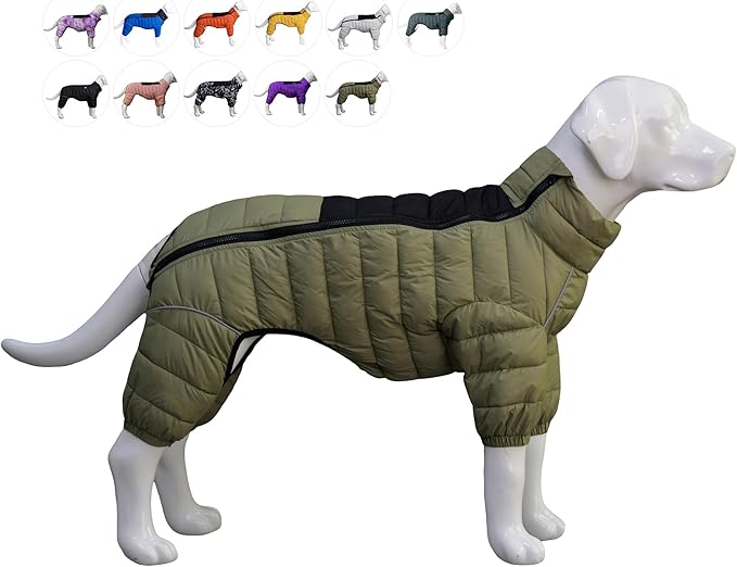 LoveLongLong Dog Coat - Warm & Waterproof Reflective Dog Jacket, Zippered & Adjustable, Olive Green, S, M, L