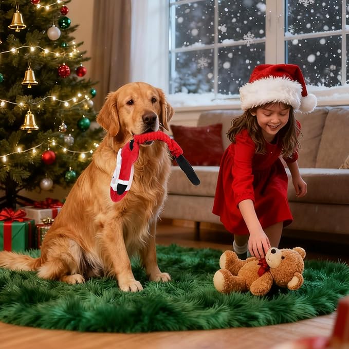 KOOLTAIL Christmas Dog Toys, Tough Plush Dog Chew & Squeaky Toys with Crinkle Paper, Interactive Training & Tug of War Puppy Teething Toy for Indoor Outdoor Play for Small Medium Large Dogs, Santa