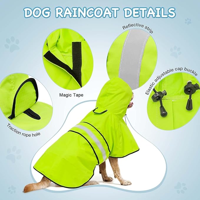 Hooded Dog Raincoat - Reflective Dog Rain Jacket Lightweight Waterproof Rain Coat for Small Medium Large Dogs (X-Large, Green)