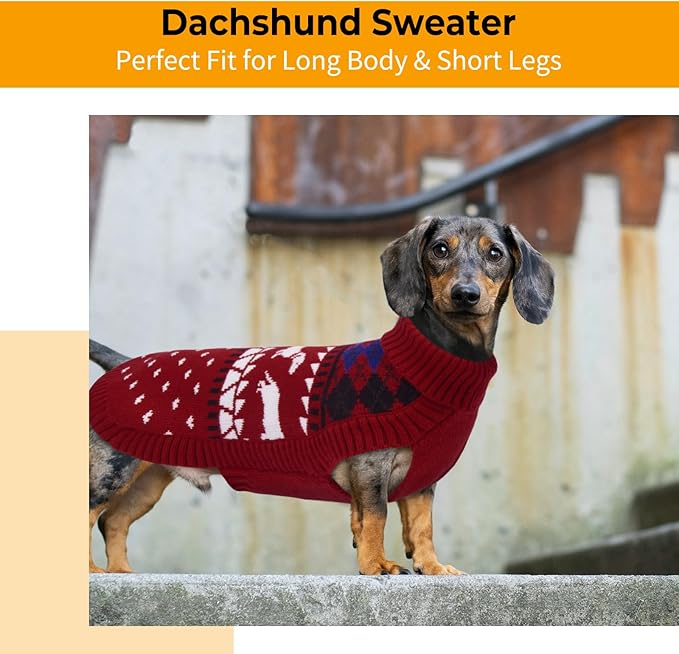 Lelepet Dachshund Sweater, Turtleneck Dog Sweaters for Small Dogs, Warm Pullover Knitted Pet Coat, Cold Weather Dachshund Clothes, Fall/Winter Cozy Outfit (XS-XL)