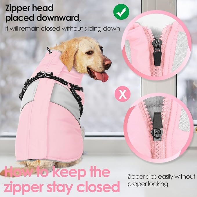 AOFITEE Dog Coat, Waterproof Dog Jacket Winter, Dogs Coat with Harness Built in, Warm Dogs Puffer Jacket with Zipper, Reflective Pet Snowsuit Sweater for Dachshund, French Bulldog, Boston Terrier, M
