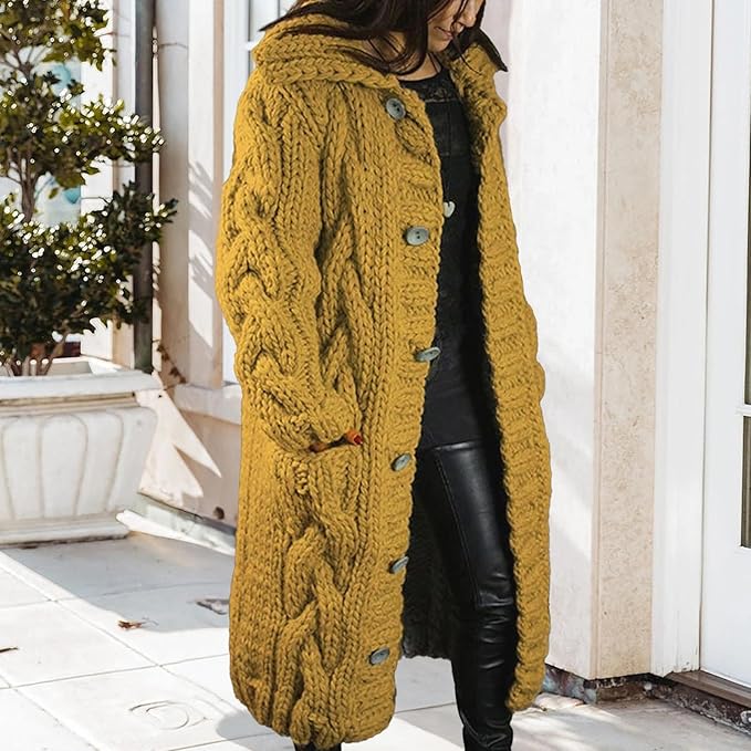 LOAIHA Women Chunky Cable Knit Long Sleeve Cardigan Fall Winter Trendy Oversized Button Down Sweaters Outerwear with Pocket