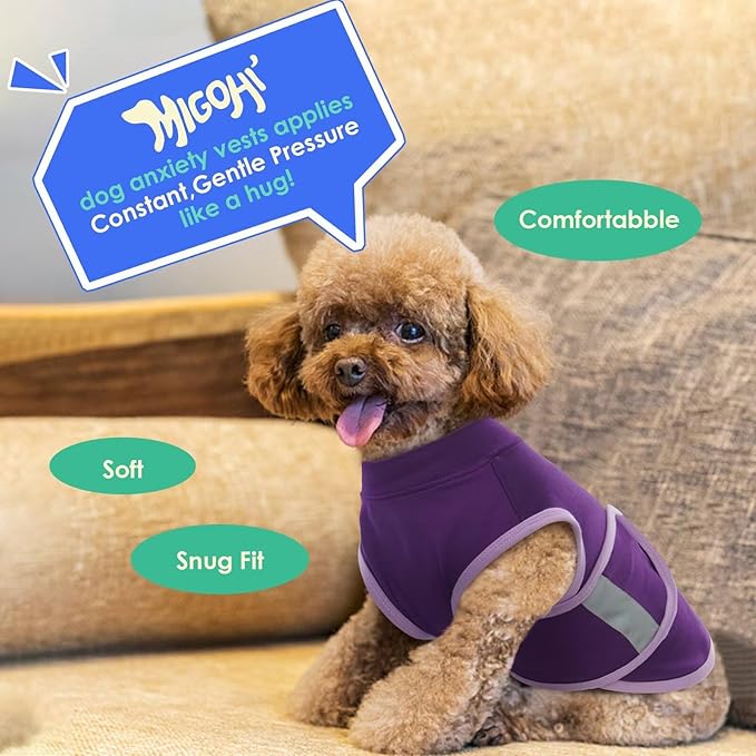 MIGOHI Dog Anxiety Relief Coat,Comfort Anxiety Vest for Dogs,Adjustable Dog Anxiety Calming Wrap for Fireworks,Thunderstorms,Travel,Separation,Anxiety Jacket for Small Dogs,S,Purple