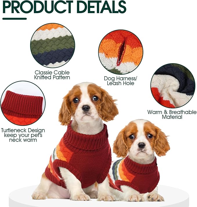 Kuoser Dog Sweater, Pet Cable Knitted Pullover Puppy Warm Clothes, Dog Turtleneck Classic Knitwear Soft Thickening Outfit, Cold Weather Xmas Thermal Wear for Large Size Dogs, Red 3XL