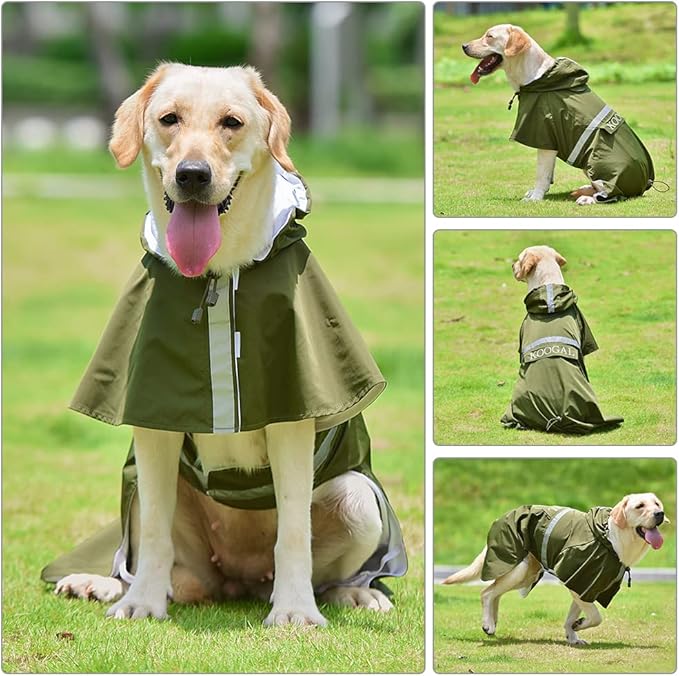 Pet Large Dog Raincoat Apparel Poncho Waterproof for Medium Large Sized for Dog Raincoat Clothes Jacket (5XL, Green)