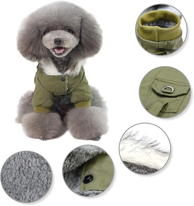 Warm Dog Hooded Trench Coat Windproof Parka Jacket for Cold Weather (M, Green)