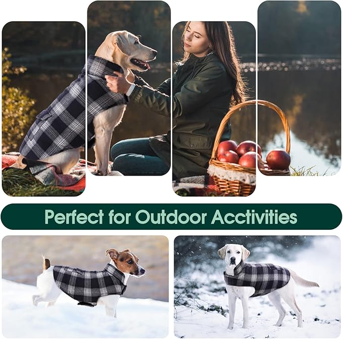 Kuoser Reversible Winter Coat, British Style Jacket for Medium and Large Dogs - Warm Windproof Puppy Cold Weather Clothes Vest, Blue L