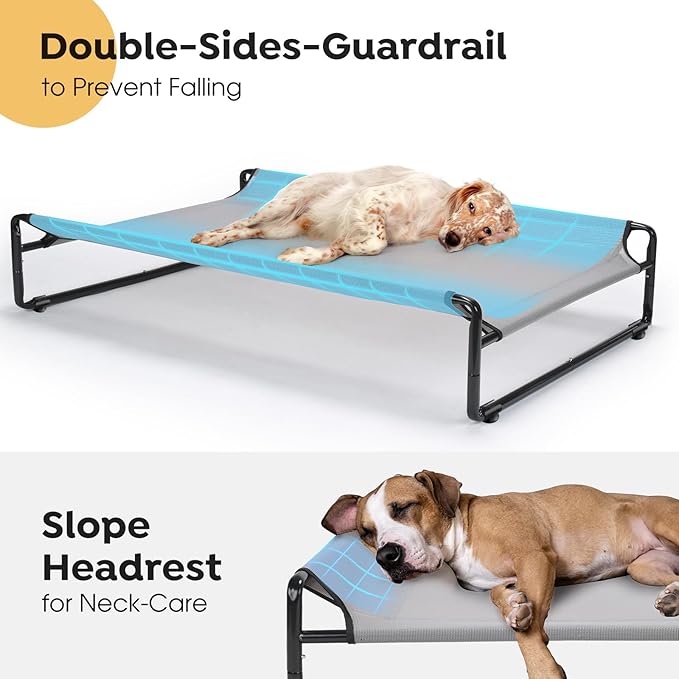 Veehoo Original Outdoor Elevated Dog Bed, Cooling Raised Dog Cot for Medium Dogs, Portable Standing Pet Hammock Platform with Washable Breathable Mesh, No-Slip Feet, Medium, Grey, CWC2201