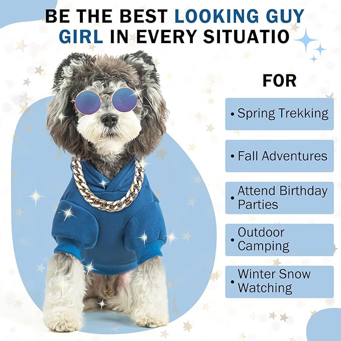 SCENEREAL Dog Hoodie Sweaters for Small Medium Large Size Dogs, Fleece Dog Sweatshirt with Hat and Pocket,Soft Cold Winter All Weather Dog Clothes for S to XL Sized Dogs, Blue XL