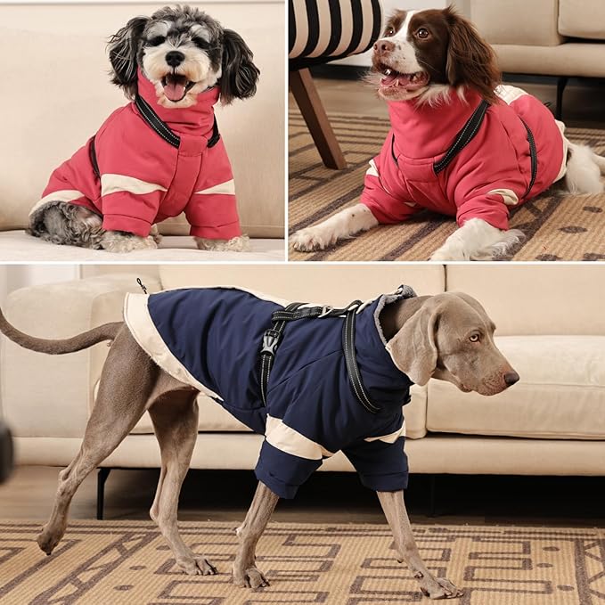 MIGOHI Dog Coat with Harness Built in, 2-in-1 Windproof Dog Winter Coat, Thermal Reflective Jacket with Back Zipper for Large Dogs Cold Weather, Labrador Retriever, Pink, 2XL