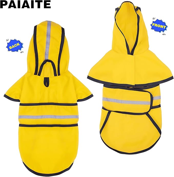 Paiaite Dog Raincoat: Hooded Slicker Poncho, Durable Waterproof Jacket with Reflective Stripes, Convenient Leash Hole, and Adjustable Fit, Perfect for Small, Medium, and Large Dogs Yellow XXL
