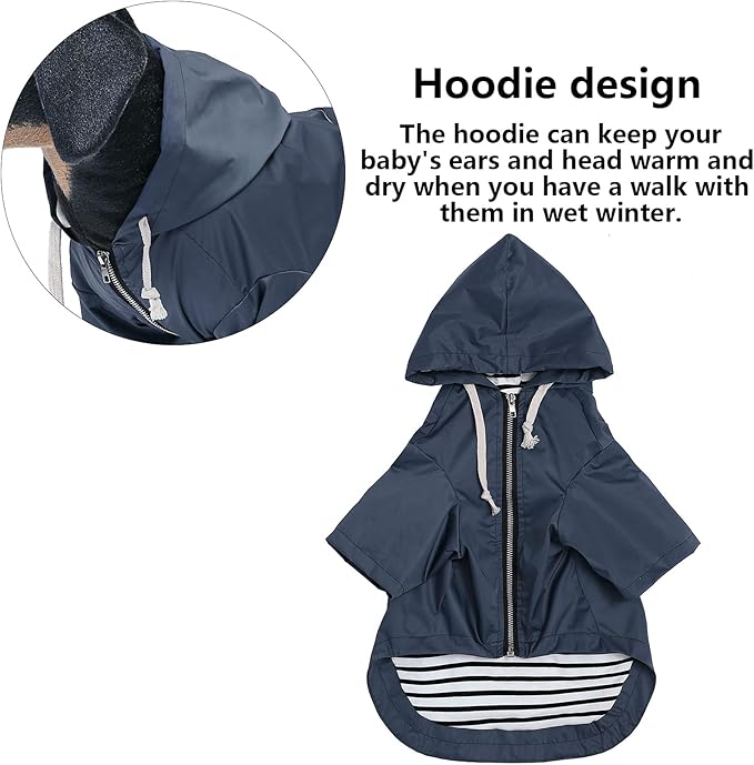 Dog Raincoat rain Jacket Raincoat Dogs Waterproof Small Medium Breeds Zip Closure Storage Pocket Harness Hole Blue XL
